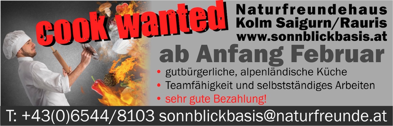 Stellenausschreibung: Alleinkoch (m/w/d) im Naturfreundhaus Kolm Saigurn/Rauris